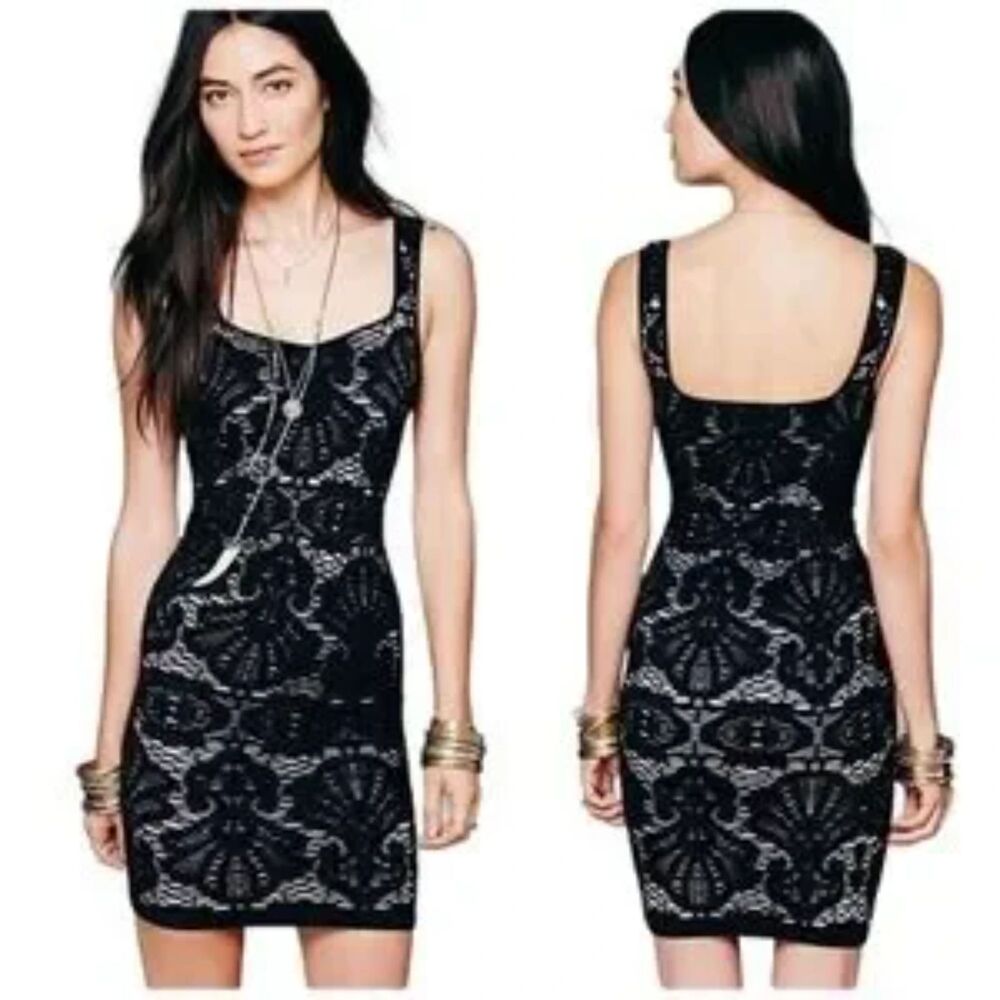 New NWT Free People Black Lace Bodycon Dress Intimately XS/S